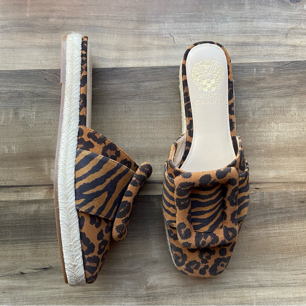 Vince Camuto Jinannie animal print suede animal print espadrille mules